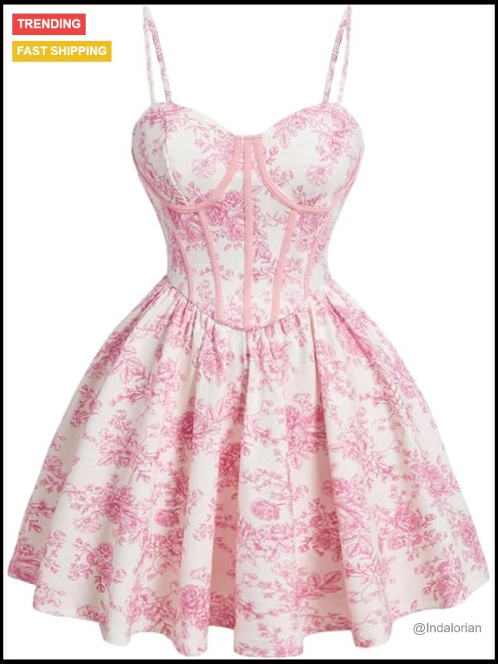 Floral Print A-Line Cami Dress Sleeveless Corset